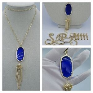 Kendra Scott Necklace Rayne Gold Plated Blue Pendant Tassel Necklace #549 & 550